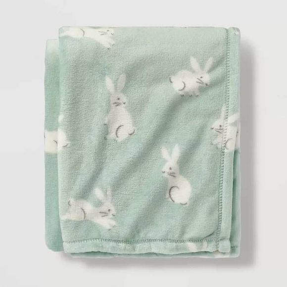 Bunny Easter Throw Blanket Mint/Cream - Picture 1 of 3